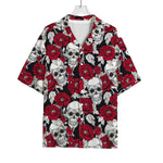 Red Peony Skull Pattern Print Rayon Hawaiian Shirt