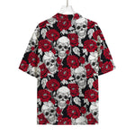 Red Peony Skull Pattern Print Rayon Hawaiian Shirt