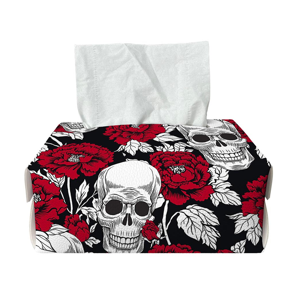 Red Peony Skull Pattern Print Rectangle Tissue Box Cover