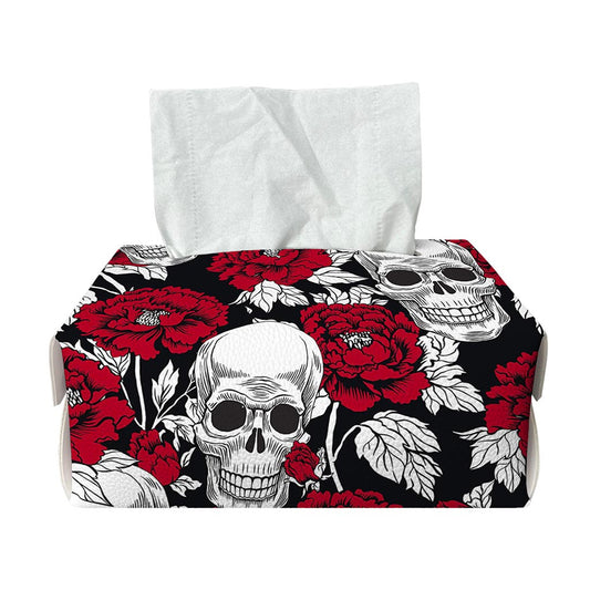 Red Peony Skull Pattern Print Rectangle Tissue Box Cover