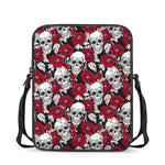 Red Peony Skull Pattern Print Rectangular Crossbody Bag