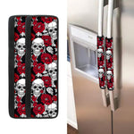 Red Peony Skull Pattern Print Refrigerator Handle Covers