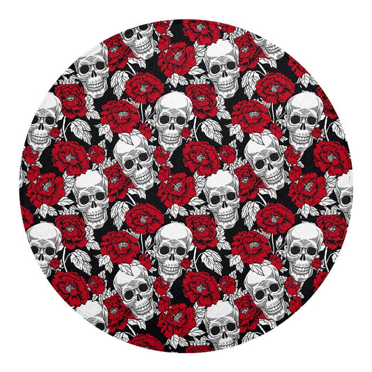 Red Peony Skull Pattern Print Round Blanket