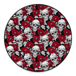 Red Peony Skull Pattern Print Round Floor Mat