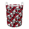 Red Peony Skull Pattern Print Round Laundry Basket