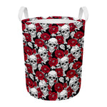 Red Peony Skull Pattern Print Round Laundry Basket