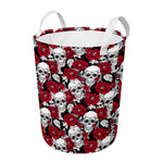 Red Peony Skull Pattern Print Round Laundry Basket