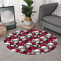 Red Peony Skull Pattern Print Round Rug