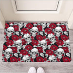 Red Peony Skull Pattern Print Rubber Doormat