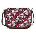 Red Peony Skull Pattern Print Saddle Bag