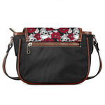 Red Peony Skull Pattern Print Saddle Bag