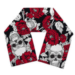 Red Peony Skull Pattern Print Scarf