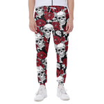 Red Peony Skull Pattern Print Scuba Joggers