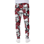 Red Peony Skull Pattern Print Scuba Joggers