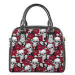 Red Peony Skull Pattern Print Shoulder Handbag