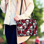Red Peony Skull Pattern Print Shoulder Strap Bible Bag