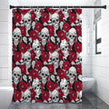 Red Peony Skull Pattern Print Shower Curtain