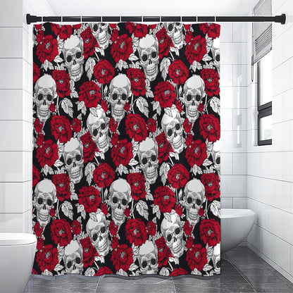 Red Peony Skull Pattern Print Shower Curtain