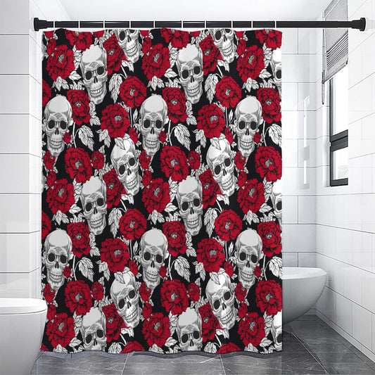 Red Peony Skull Pattern Print Shower Curtain