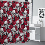 Red Peony Skull Pattern Print Shower Curtain
