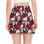 Red Peony Skull Pattern Print Side Slit Mini Skirt