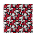 Red Peony Skull Pattern Print Silk Bandana