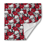 Red Peony Skull Pattern Print Silk Bandana