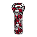 Red Peony Skull Pattern Print Single Neoprene Wine Tote