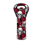 Red Peony Skull Pattern Print Single Neoprene Wine Tote