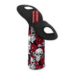 Red Peony Skull Pattern Print Single Neoprene Wine Tote