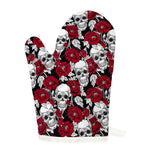 Red Peony Skull Pattern Print Single Oven Mitt