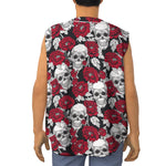 Red Peony Skull Pattern Print Sleeveless Baseball Jersey