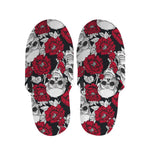 Red Peony Skull Pattern Print Slippers