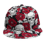 Red Peony Skull Pattern Print Snapback Cap