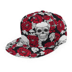Red Peony Skull Pattern Print Snapback Cap
