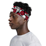 Red Peony Skull Pattern Print Sports Headband