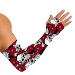 Red Peony Skull Pattern Print Sun Protection Arm Sleeves
