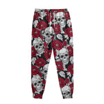 Red Peony Skull Pattern Print Sweatpants