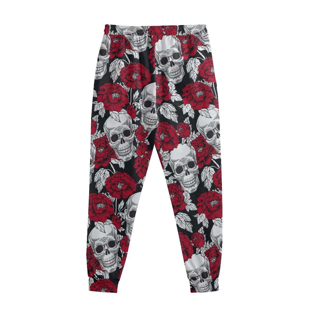 Red Peony Skull Pattern Print Sweatpants