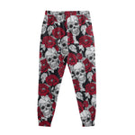 Red Peony Skull Pattern Print Sweatpants