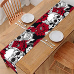 Red Peony Skull Pattern Print Table Runner