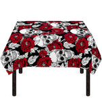 Red Peony Skull Pattern Print Tablecloth