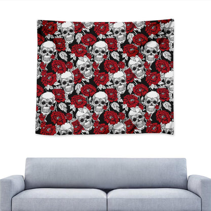 Red Peony Skull Pattern Print Tapestry
