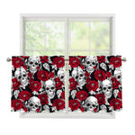Red Peony Skull Pattern Print Tier Curtains