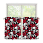 Red Peony Skull Pattern Print Tier Curtains