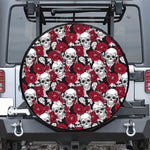Red Peony Skull Pattern Print Tire Cover