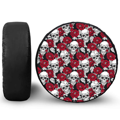 Red Peony Skull Pattern Print Tire Cover