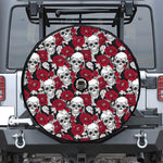 Red Peony Skull Pattern Print Tire Cover With Camera Hole