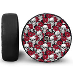 Red Peony Skull Pattern Print Tire Cover With Camera Hole