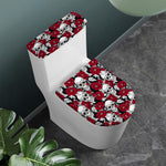 Red Peony Skull Pattern Print Toilet Lid And Tank Cover Set